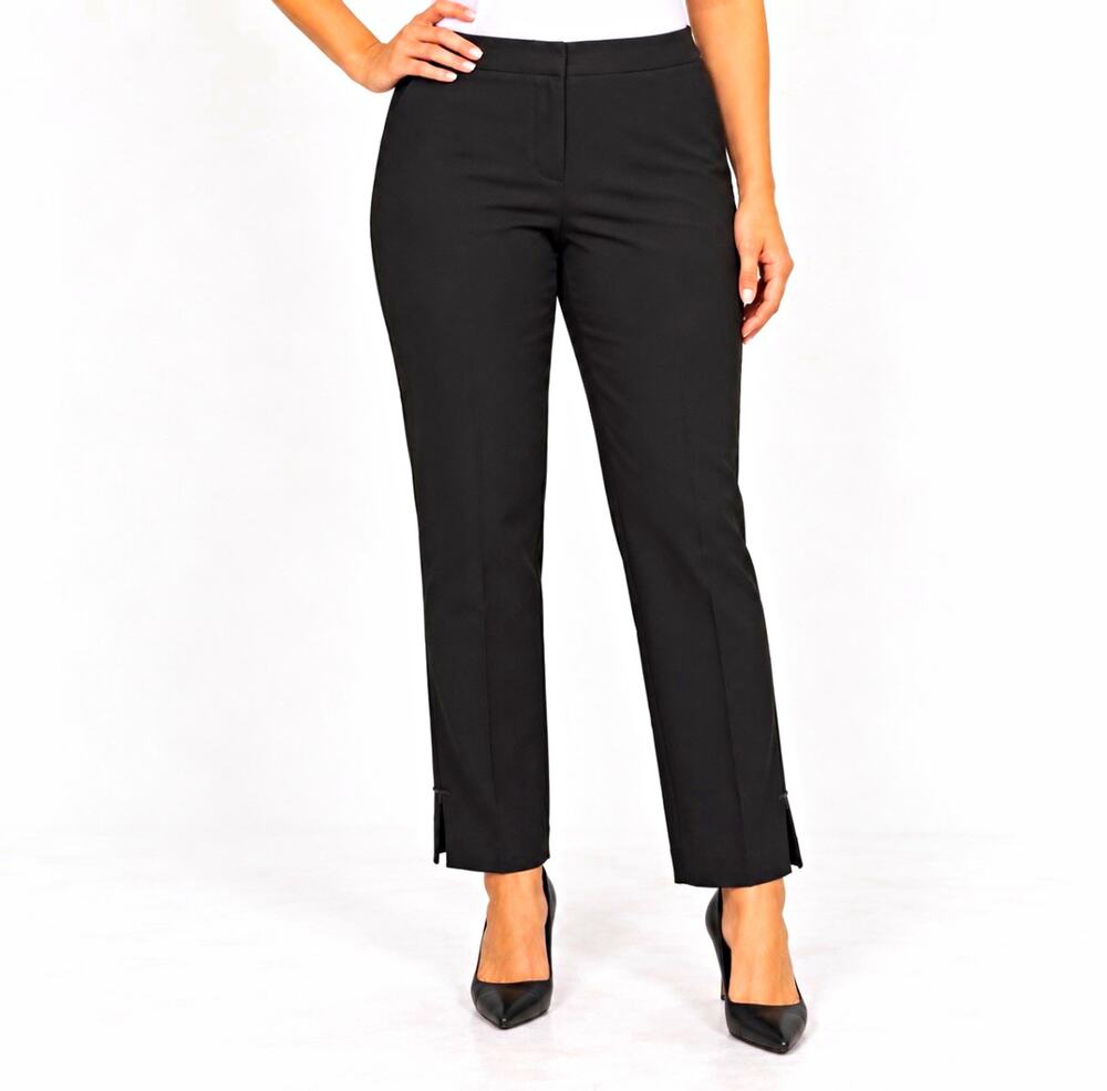 Ann Taylor Curvy Fit Black Pants Size 12 Straight Leg Ankle Slit Trouser